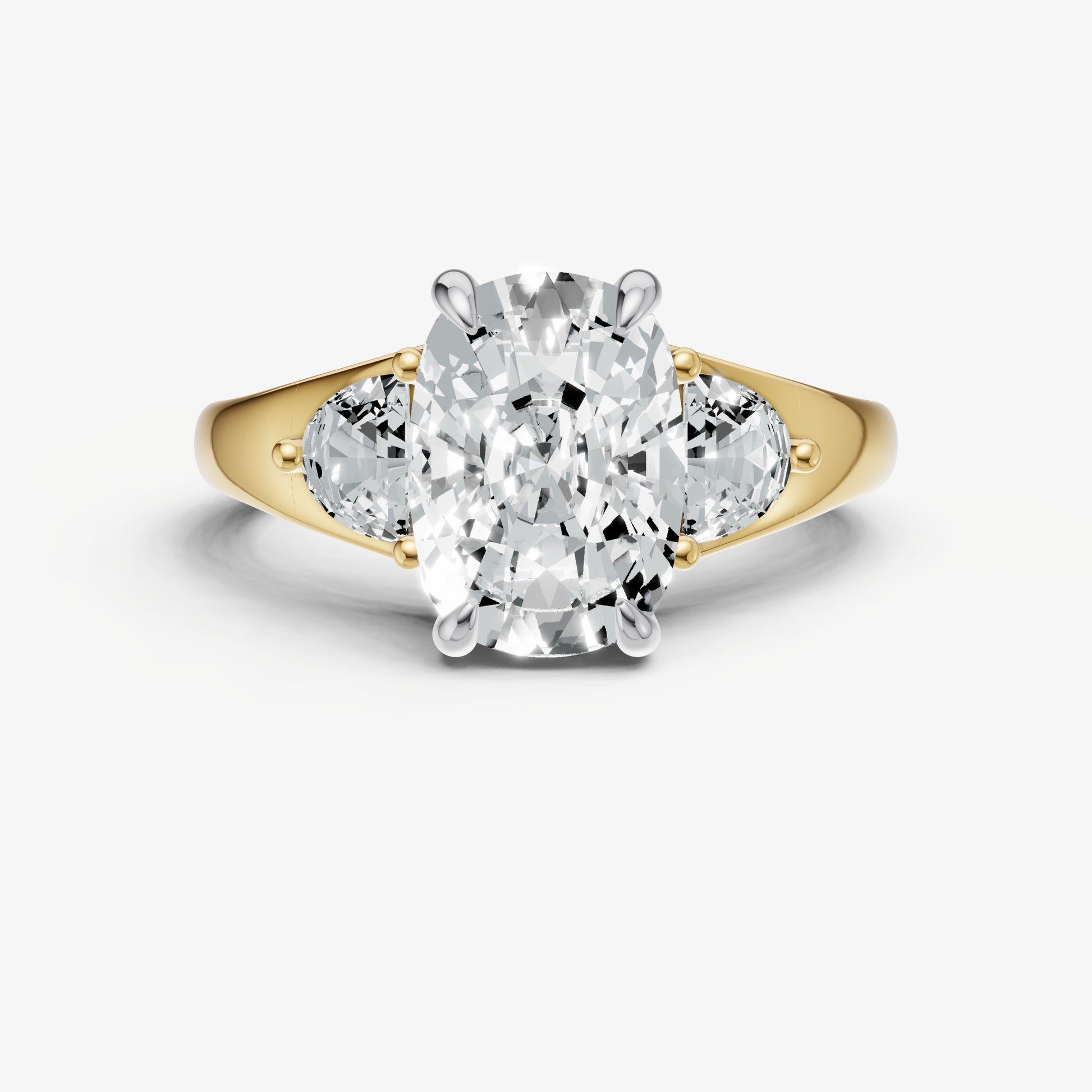 Old Miner Engagement Ring with Half Moon Side Diamonds
