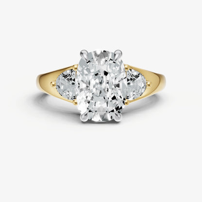 Old Miner Engagement Ring with Half Moon Side Diamonds
