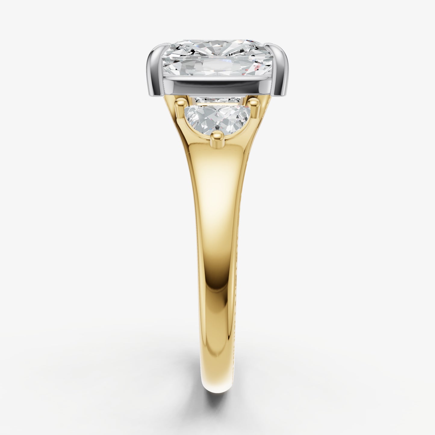 Old Miner Engagement Ring with Half Moon Side Diamonds