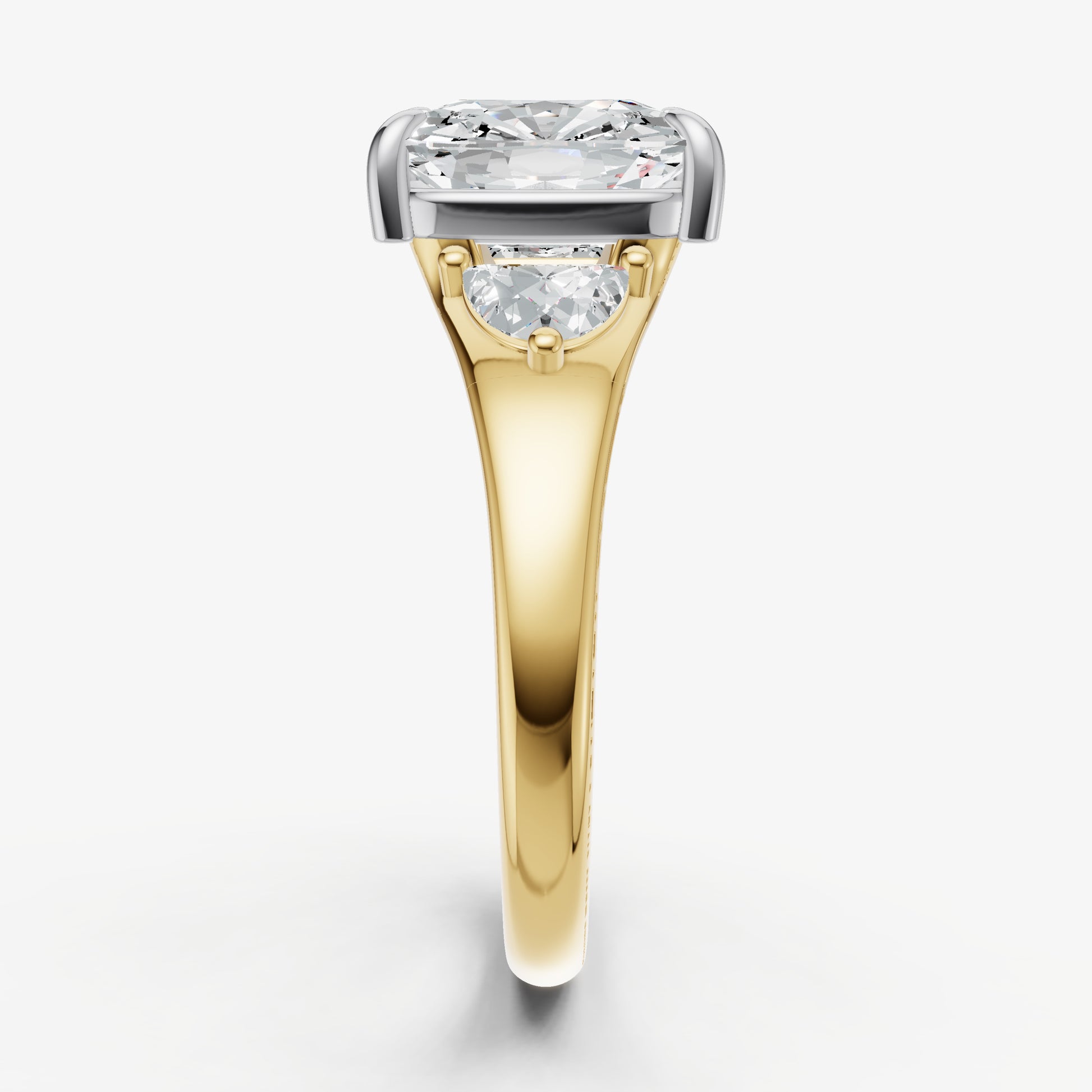 Old Miner Engagement Ring with Half Moon Side Diamonds
