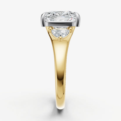 Old Miner Engagement Ring with Half Moon Side Diamonds