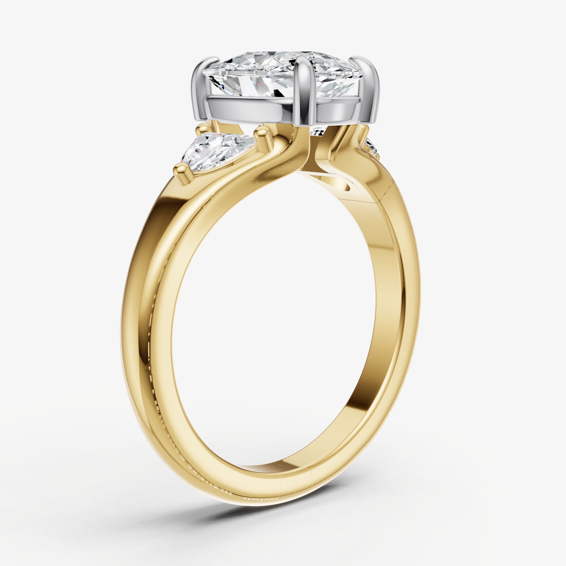 Old Miner Engagement Ring with Half Moon Side Diamonds
