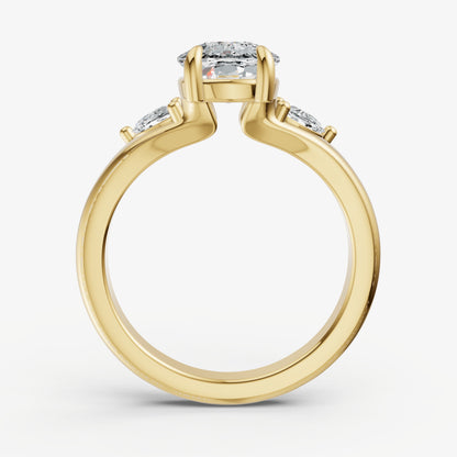 Old Miner Engagement Ring with Half Moon Side Diamonds