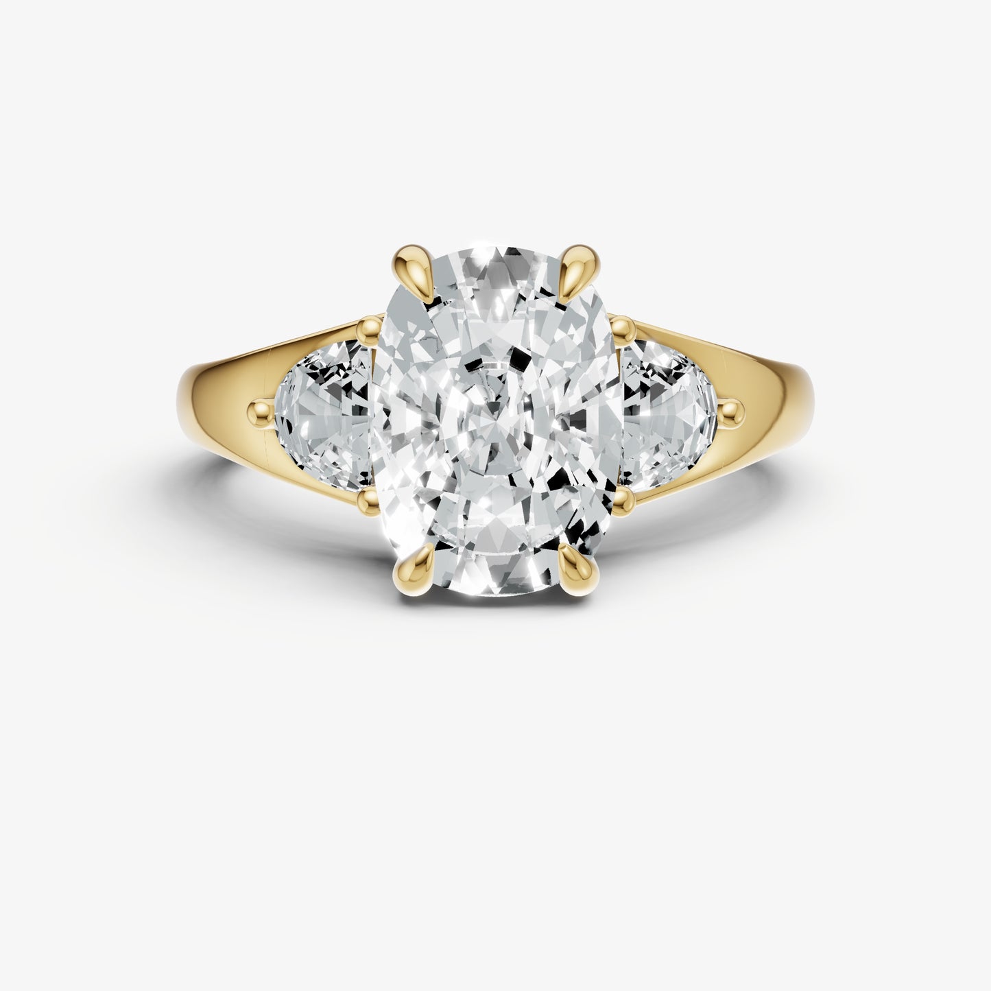 Old Miner Engagement Ring with Half Moon Side Diamonds