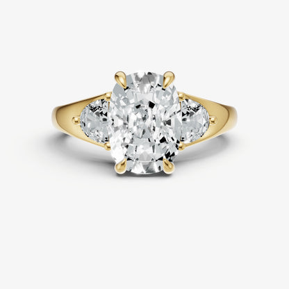 Old Miner Engagement Ring with Half Moon Side Diamonds
