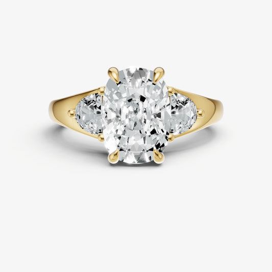 Old Miner Engagement Ring with Half Moon Side Diamonds