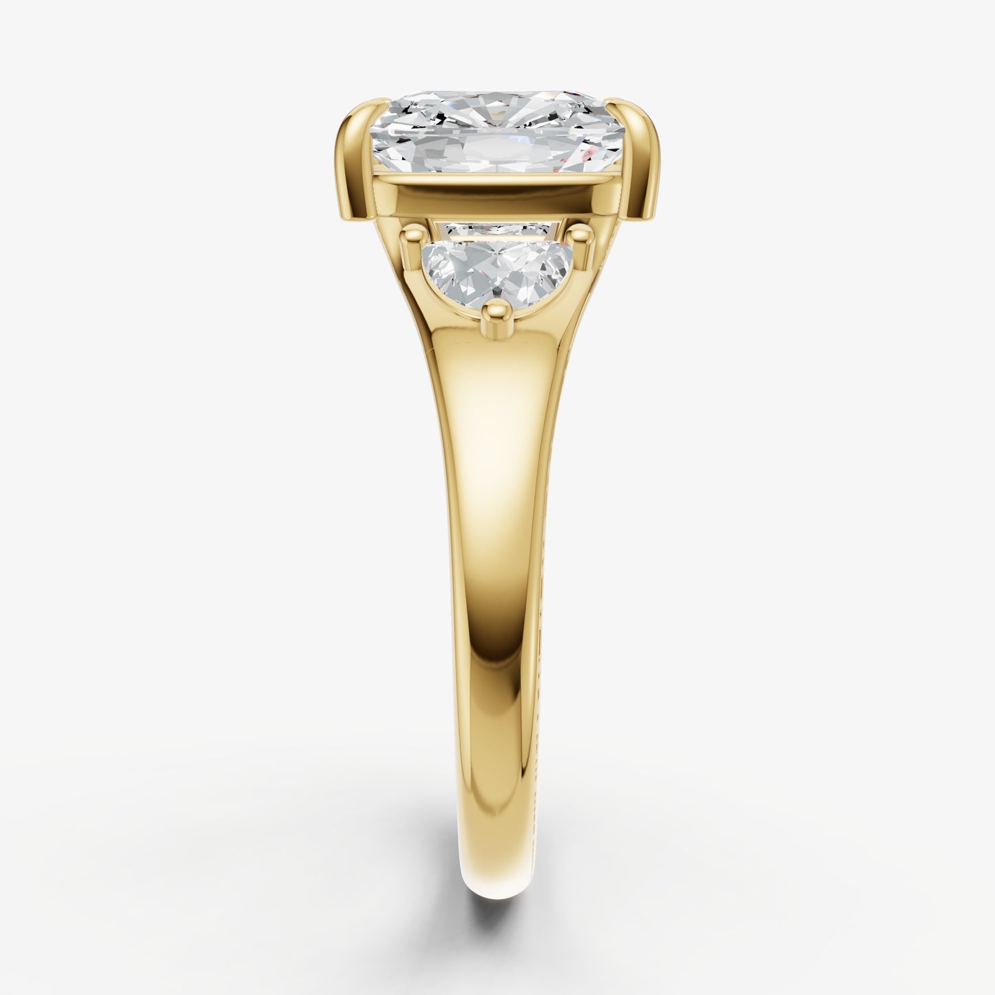 Old Miner Engagement Ring with Half Moon Side Diamonds