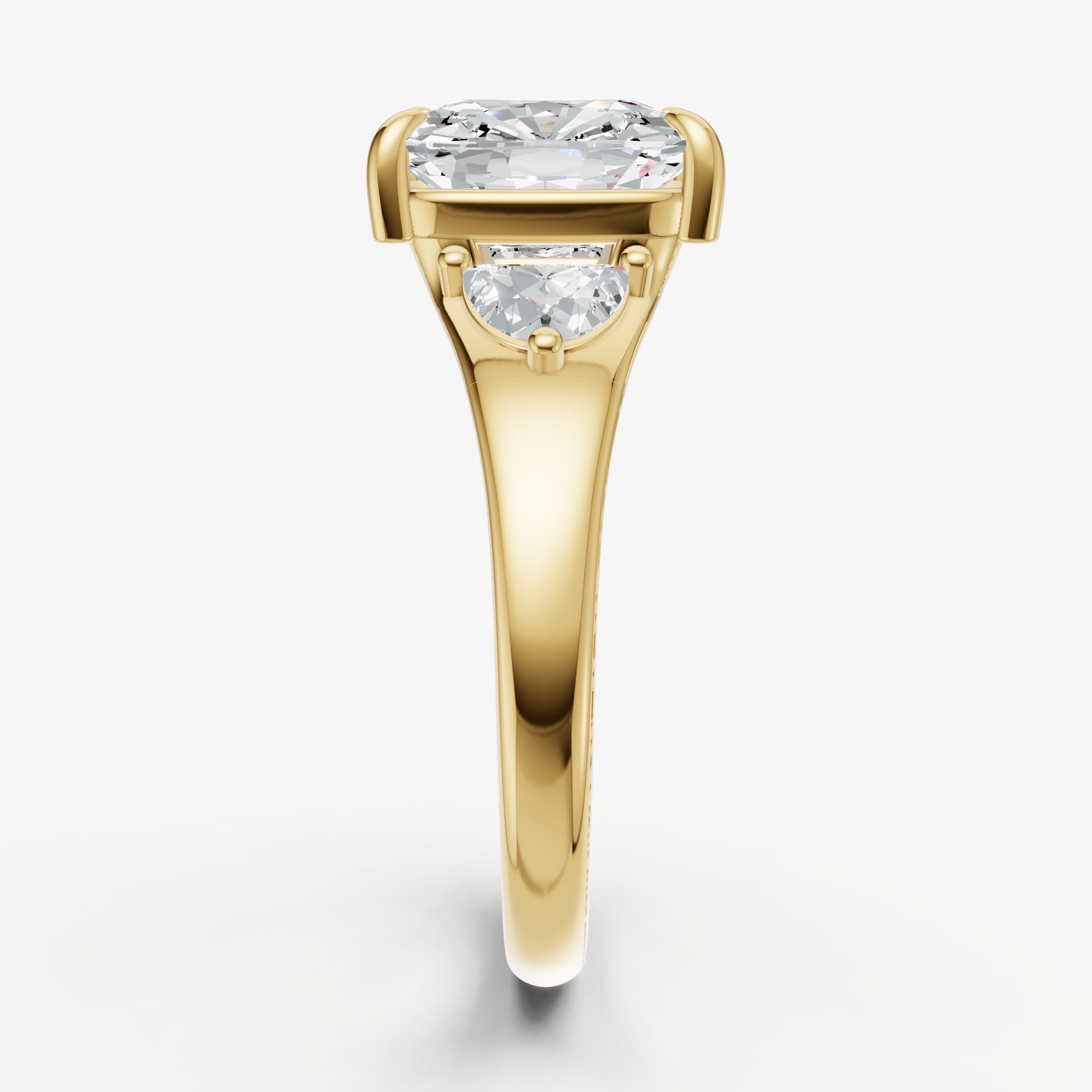 Old Miner Engagement Ring with Half Moon Side Diamonds