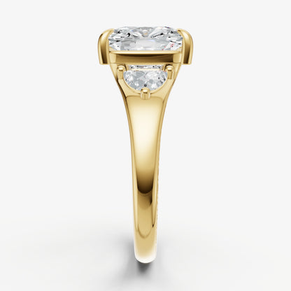 Old Miner Engagement Ring with Half Moon Side Diamonds