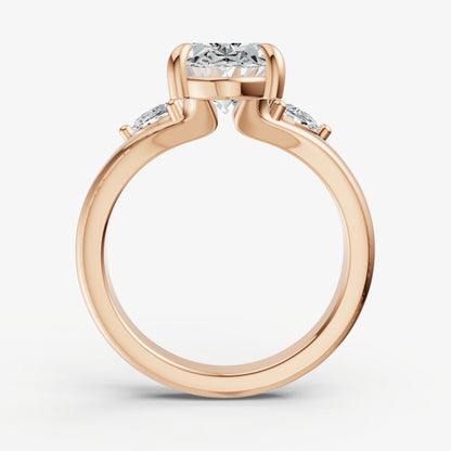 Oval Engagement Ring with Half Moon Side Diamonds