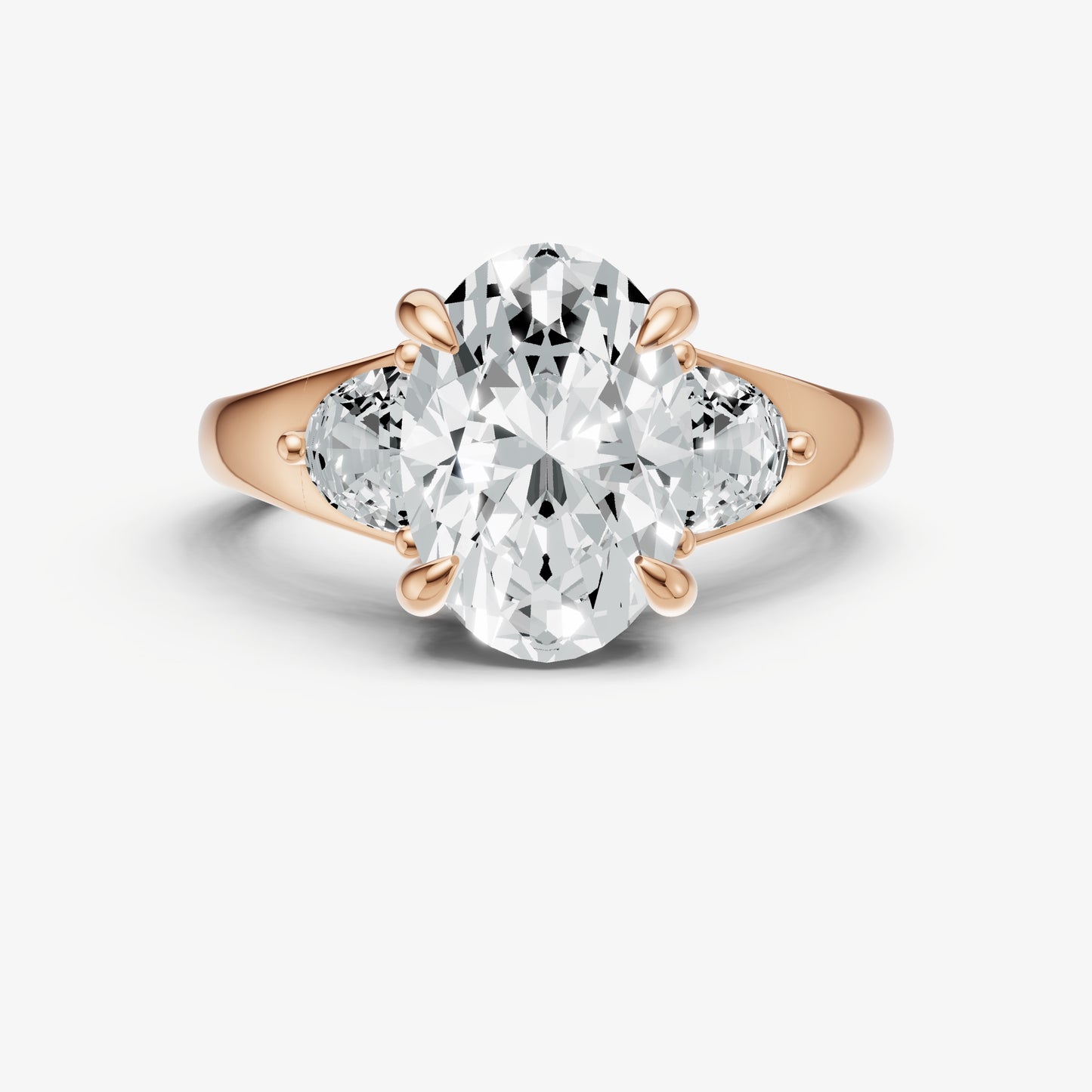 Oval Engagement Ring with Half Moon Side Diamonds
