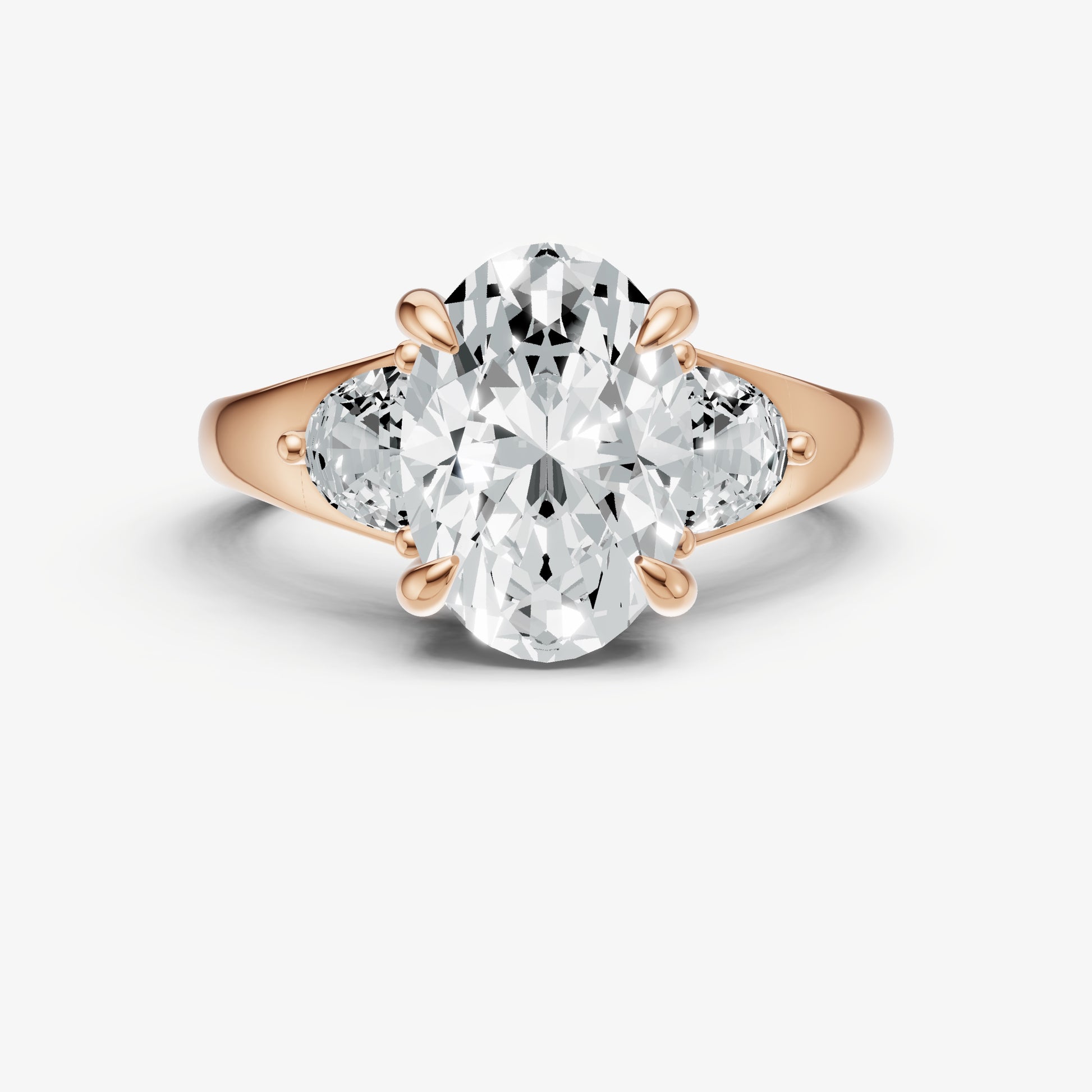 Oval Engagement Ring with Half Moon Side Diamonds
