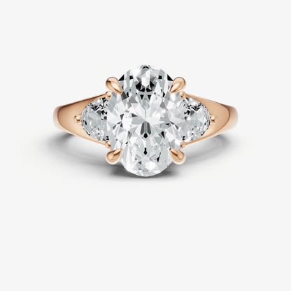 Oval Engagement Ring with Half Moon Side Diamonds