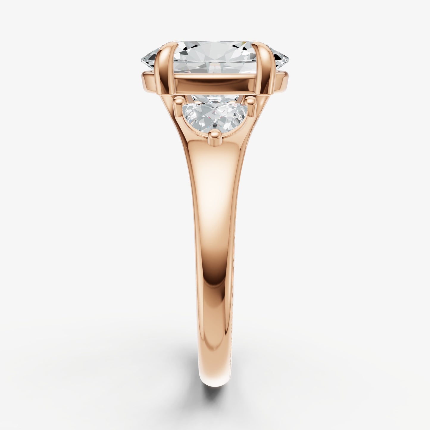 Oval Engagement Ring with Half Moon Side Diamonds