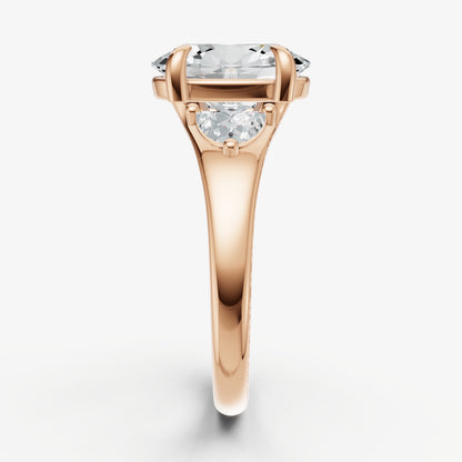 Oval Engagement Ring with Half Moon Side Diamonds