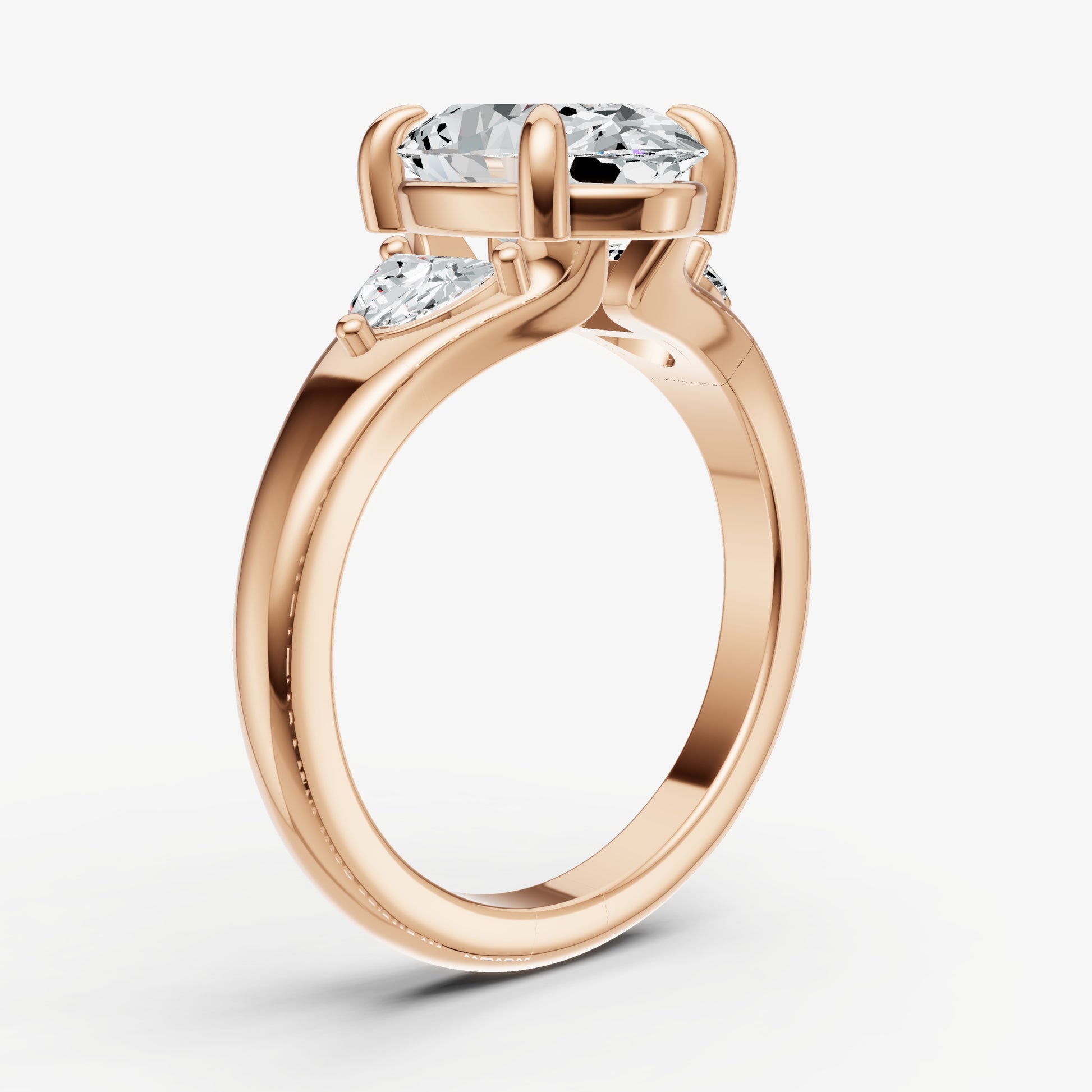 Oval Engagement Ring with Half Moon Side Diamonds