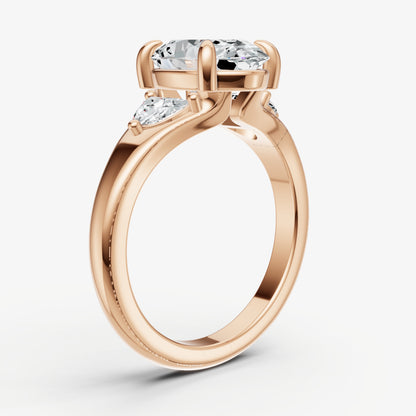 Oval Engagement Ring with Half Moon Side Diamonds