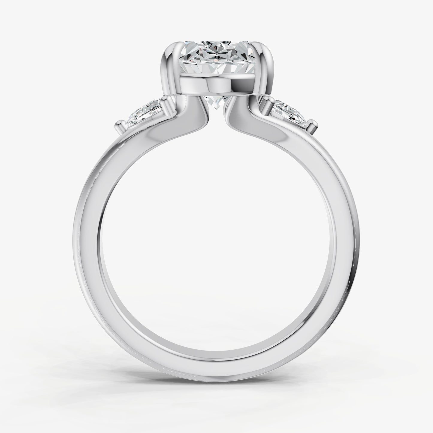 Oval Engagement Ring with Half Moon Side Diamonds