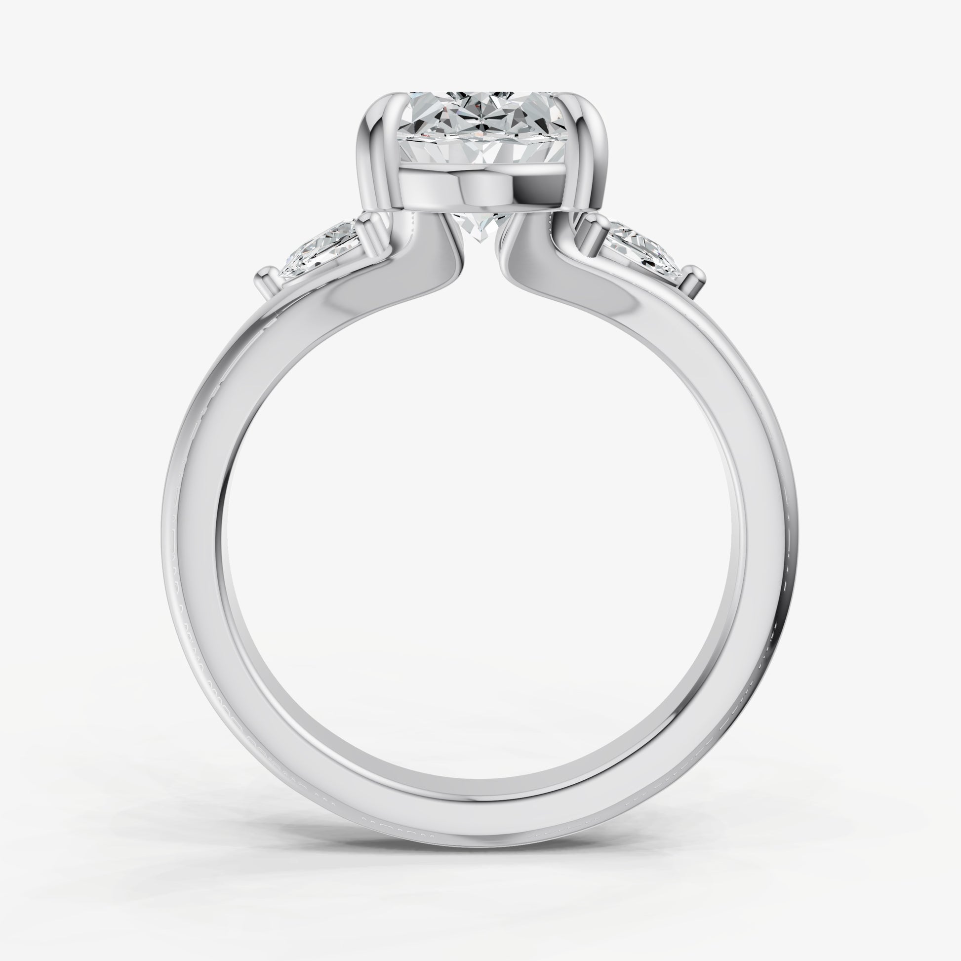 Oval Engagement Ring with Half Moon Side Diamonds