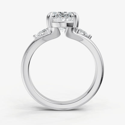 Oval Engagement Ring with Half Moon Side Diamonds
