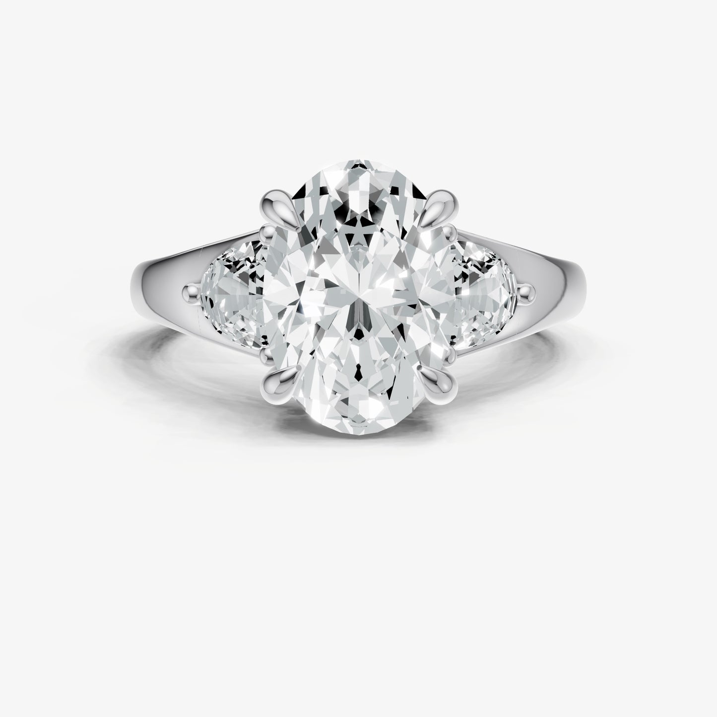 Oval Engagement Ring with Half Moon Side Diamonds