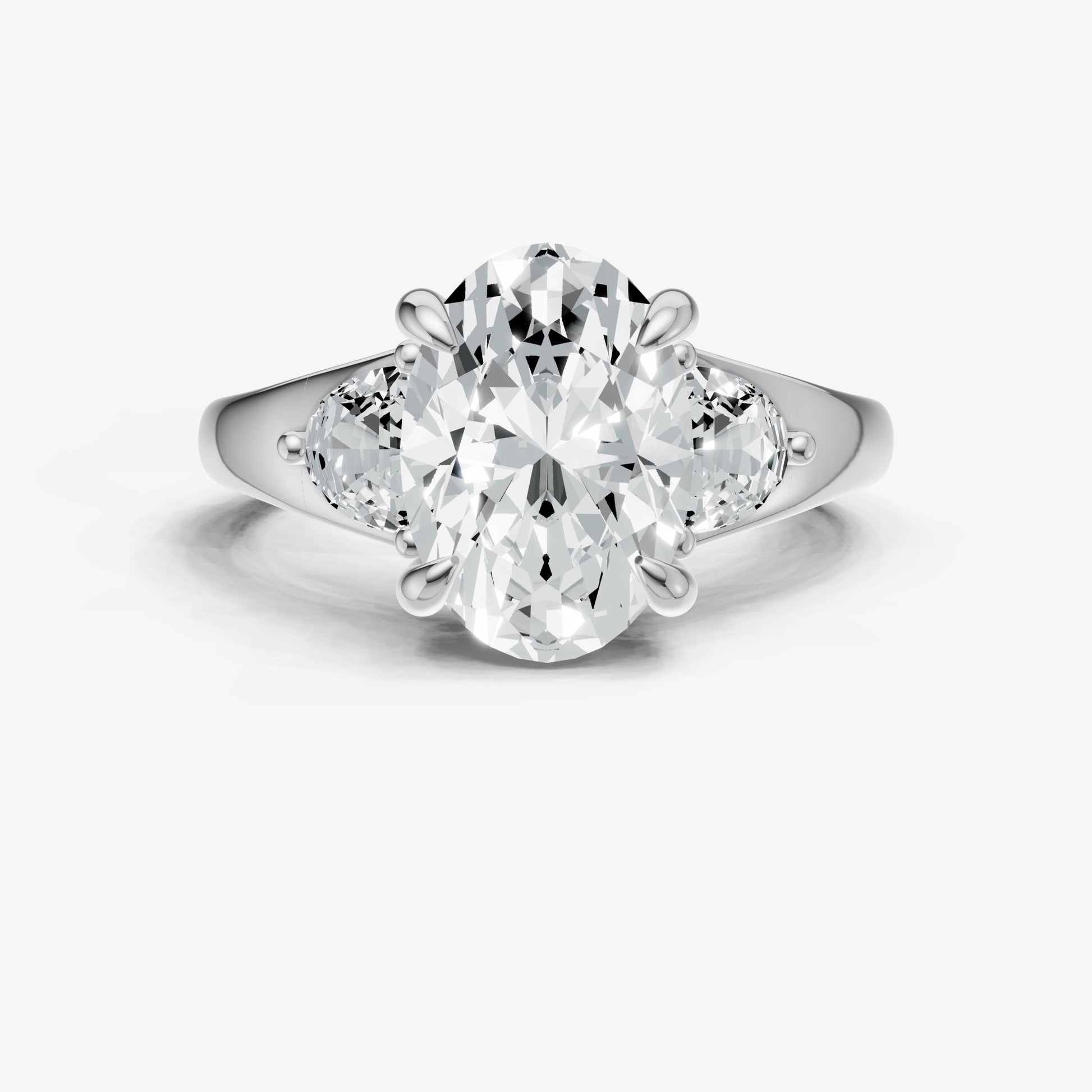 Oval Engagement Ring with Half Moon Side Diamonds