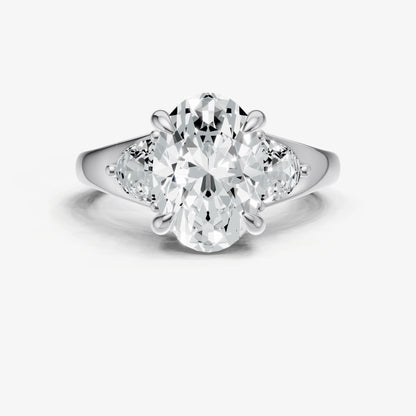 Oval Engagement Ring with Half Moon Side Diamonds