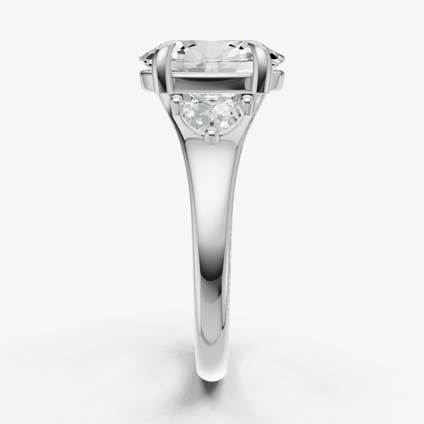 Oval Engagement Ring with Half Moon Side Diamonds