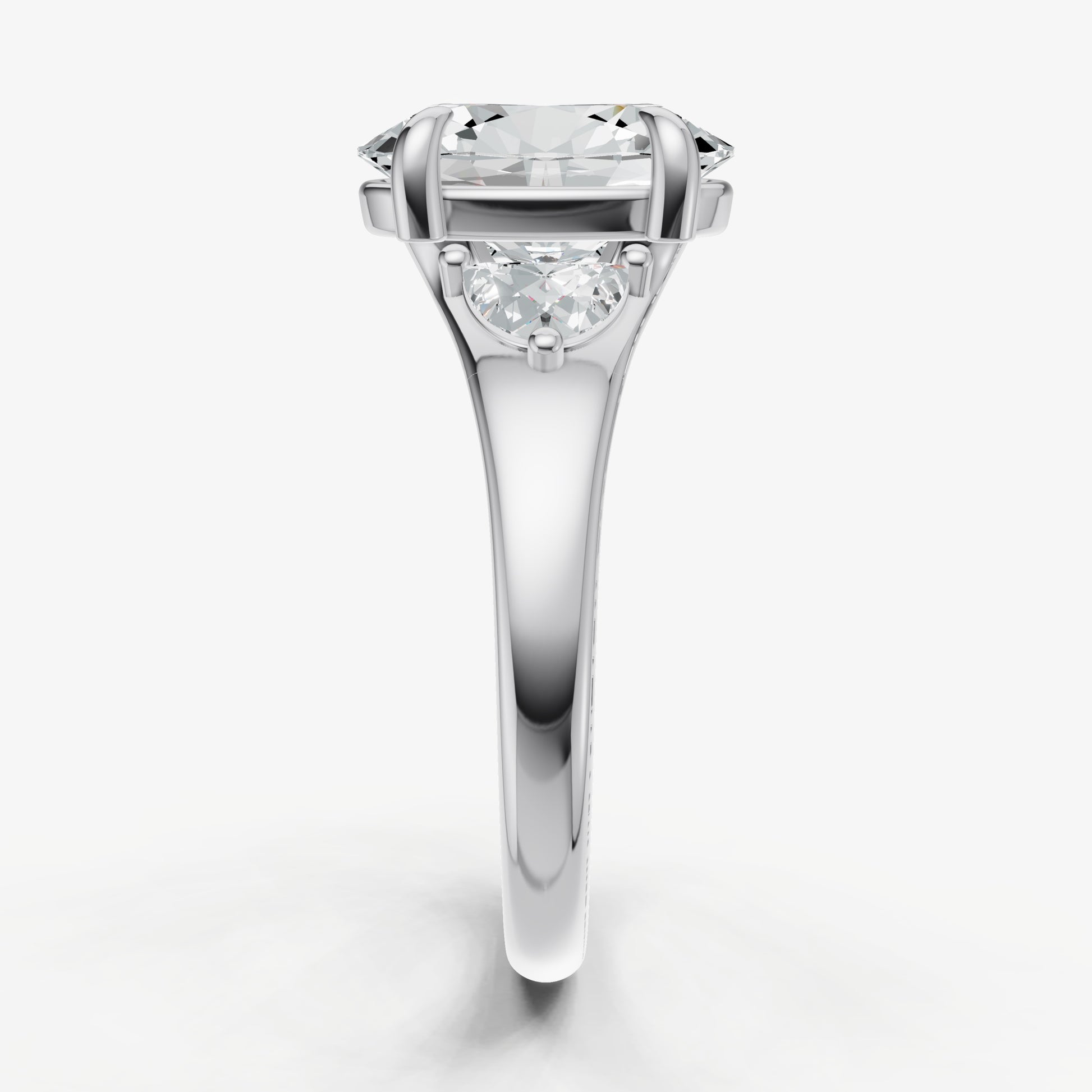 Oval Engagement Ring with Half Moon Side Diamonds