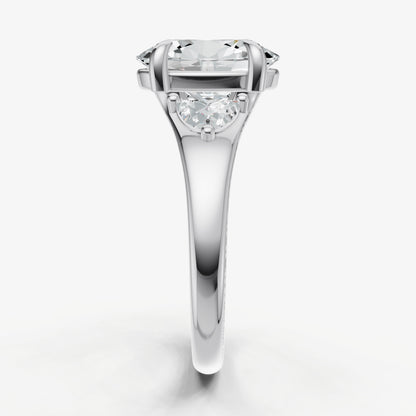 Oval Engagement Ring with Half Moon Side Diamonds