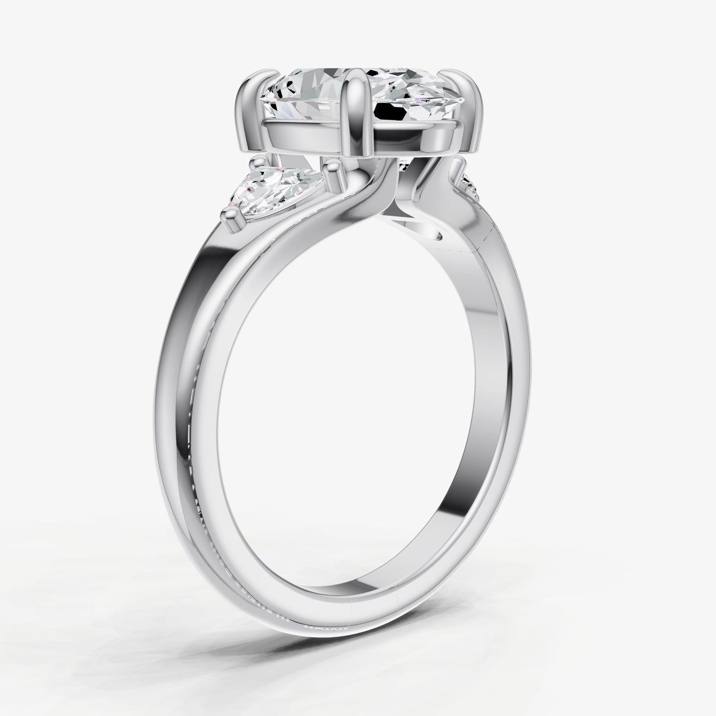 Oval Engagement Ring with Half Moon Side Diamonds