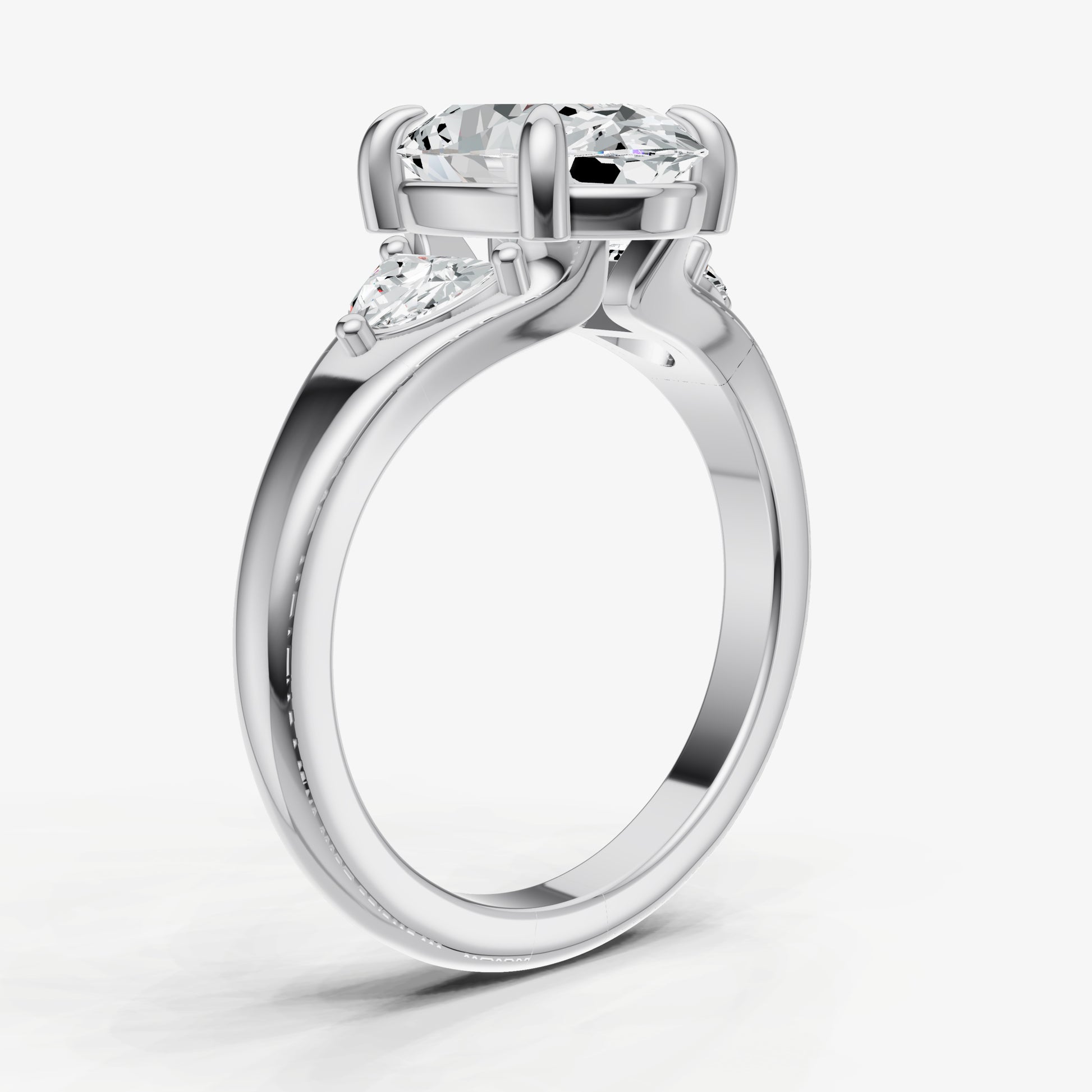 Oval Engagement Ring with Half Moon Side Diamonds