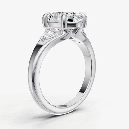 Oval Engagement Ring with Half Moon Side Diamonds