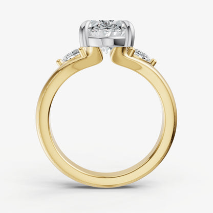 Oval Engagement Ring with Half Moon Side Diamonds