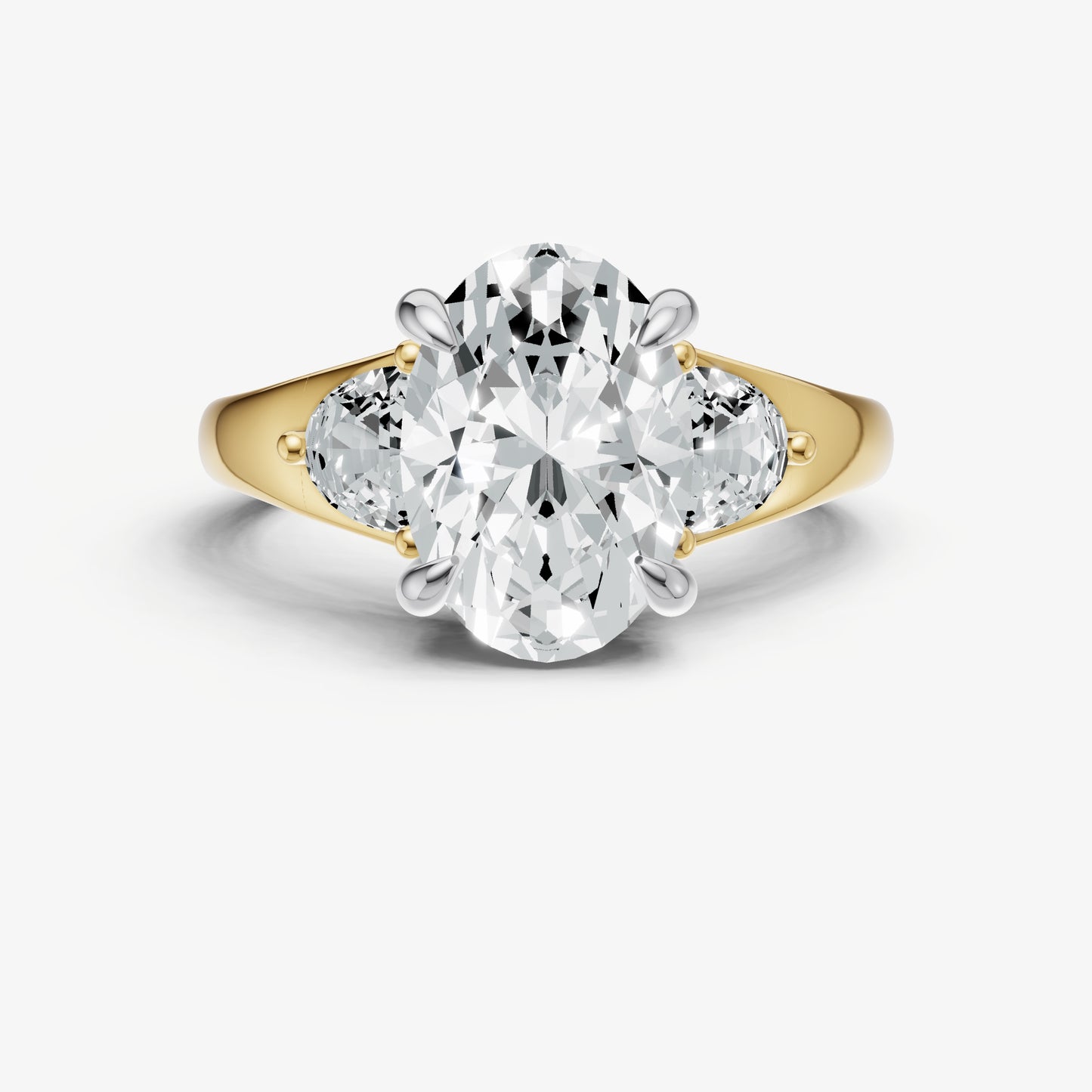 Oval Engagement Ring with Half Moon Side Diamonds