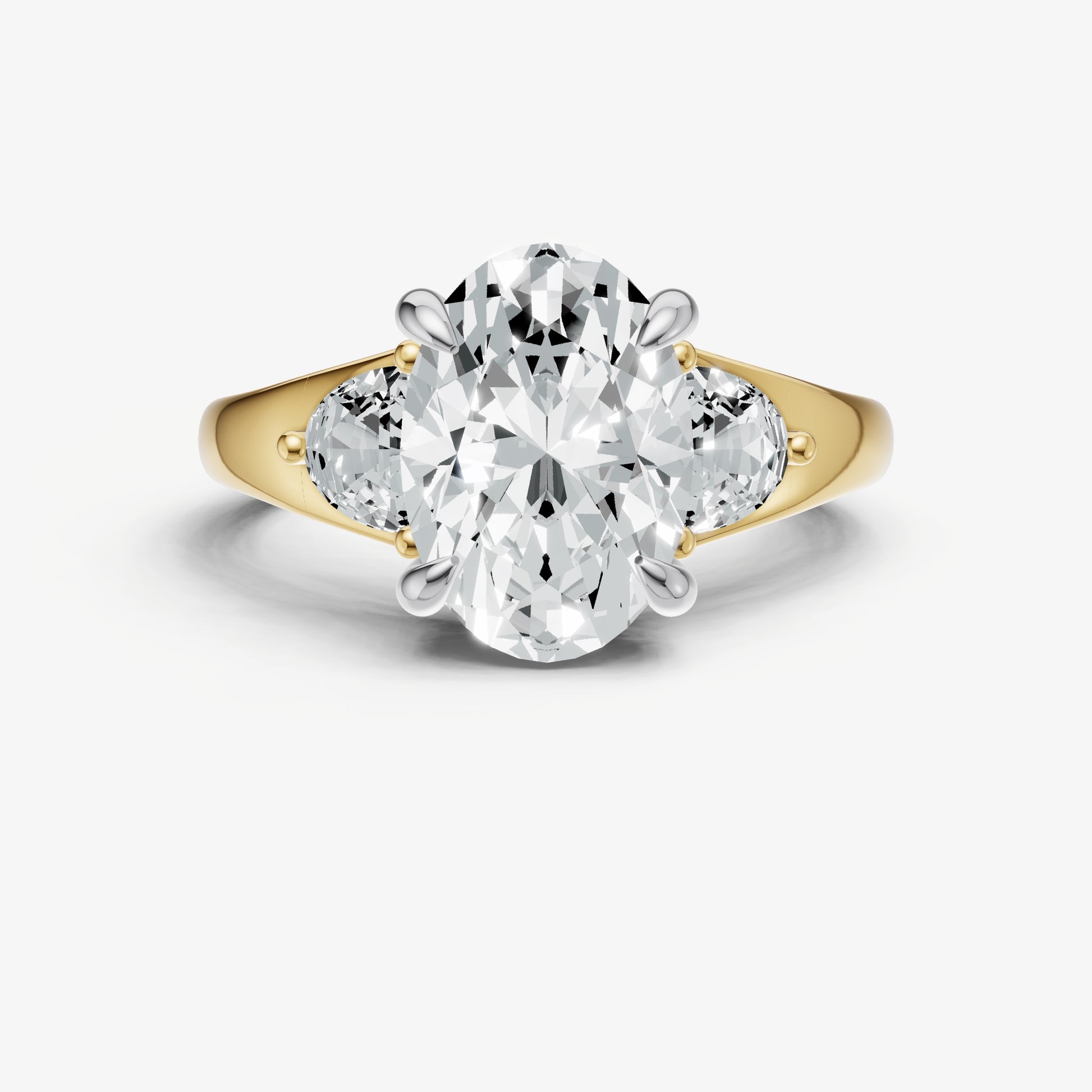 Oval Engagement Ring with Half Moon Side Diamonds