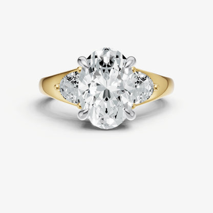 Oval Engagement Ring with Half Moon Side Diamonds