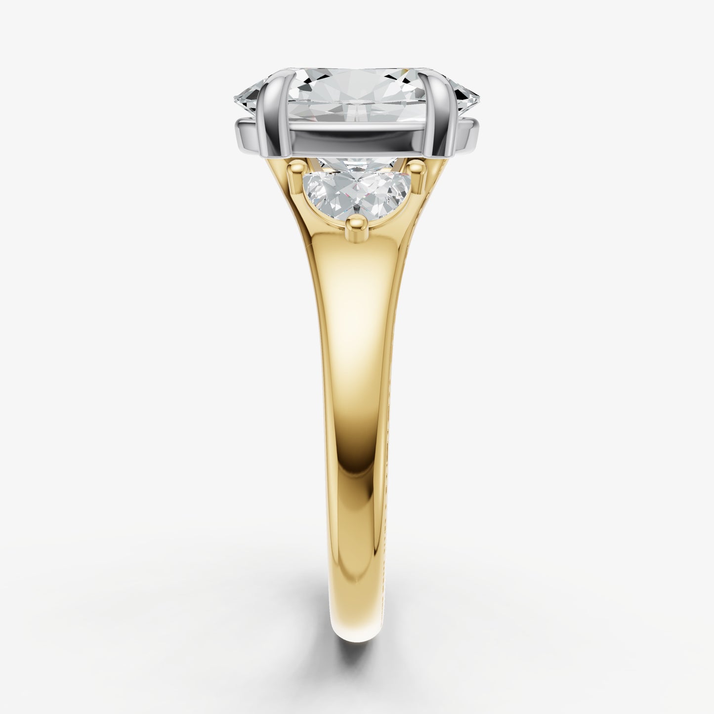 Oval Engagement Ring with Half Moon Side Diamonds