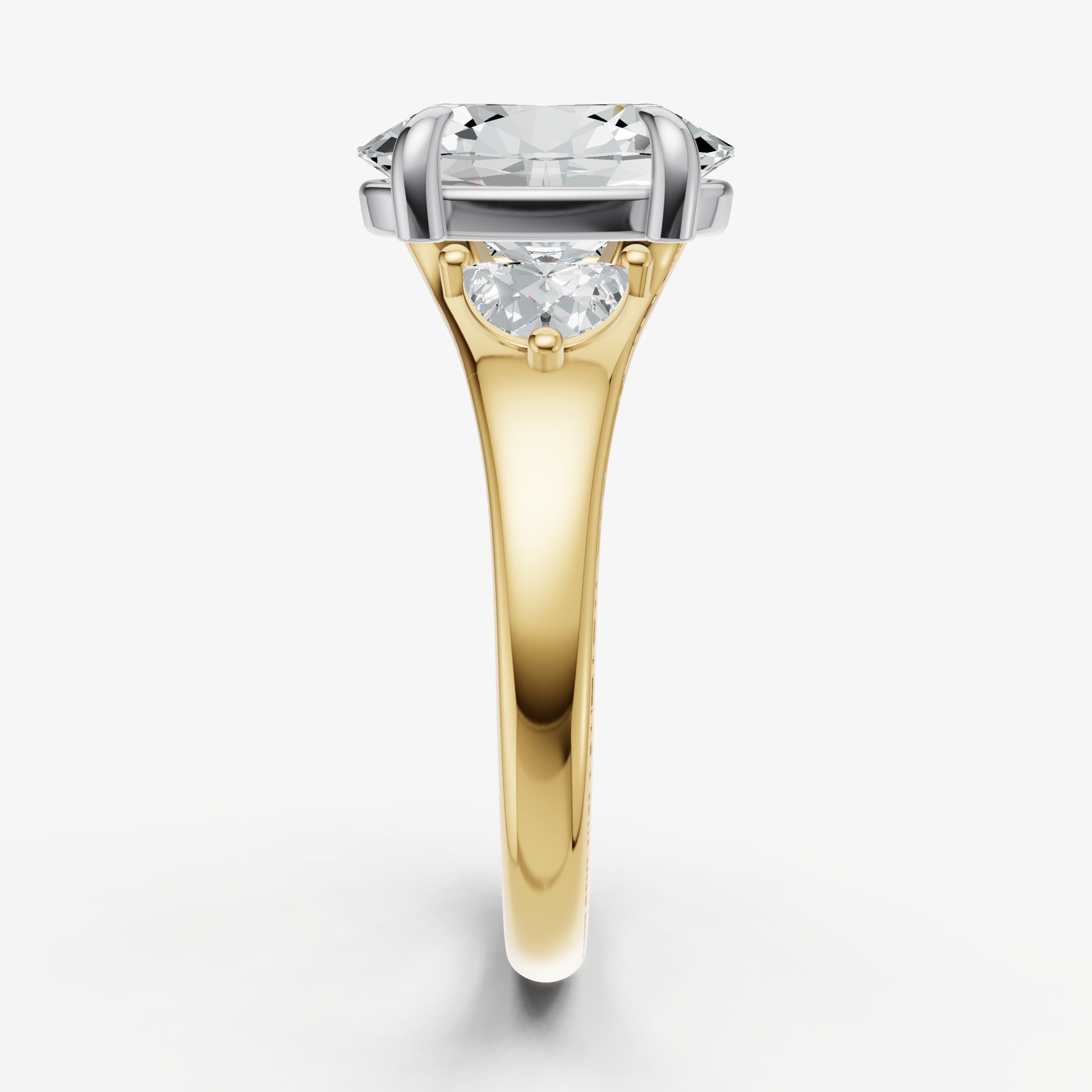 Oval Engagement Ring with Half Moon Side Diamonds