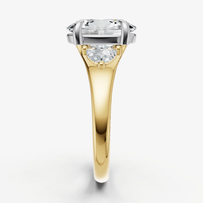 Oval Engagement Ring with Half Moon Side Diamonds