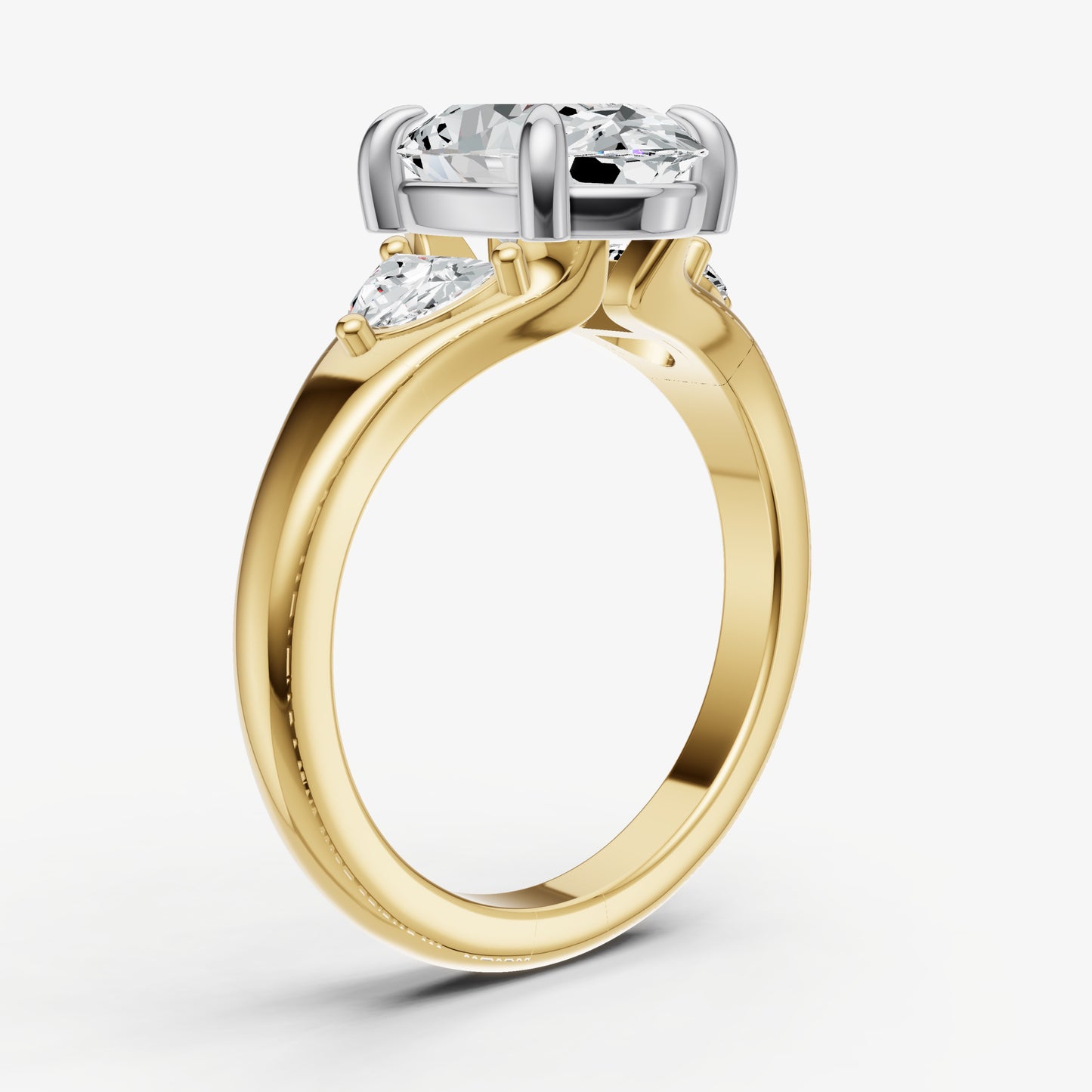 Oval Engagement Ring with Half Moon Side Diamonds