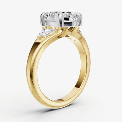 Oval Engagement Ring with Half Moon Side Diamonds