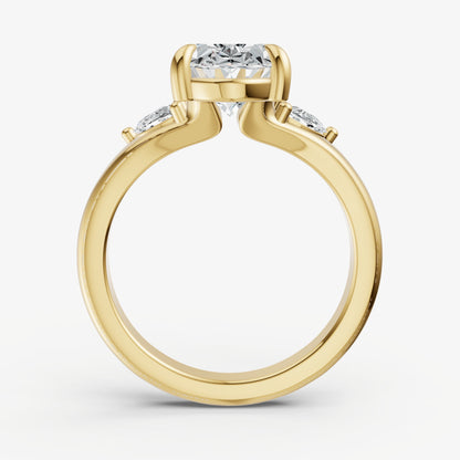Oval Engagement Ring with Half Moon Side Diamonds