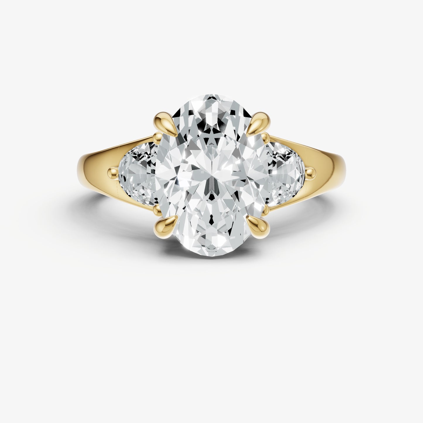 Oval Engagement Ring with Half Moon Side Diamonds