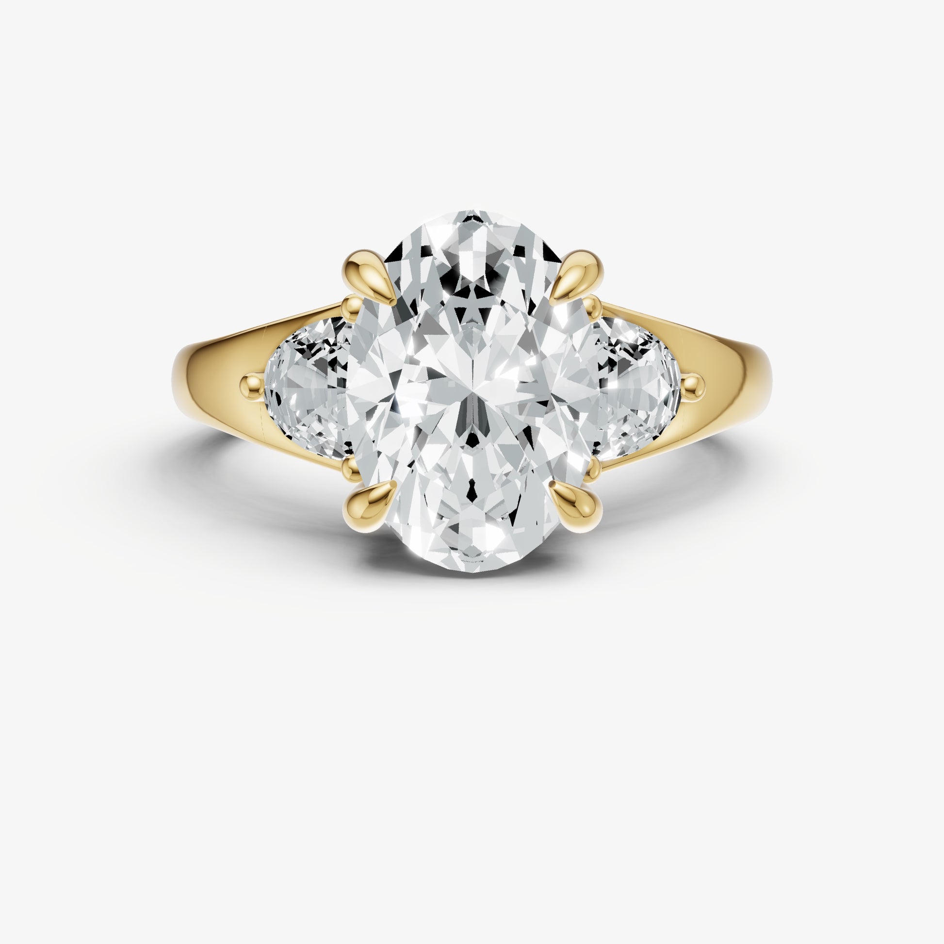 Oval Engagement Ring with Half Moon Side Diamonds