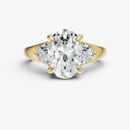 Oval Engagement Ring with Half Moon Side Diamonds