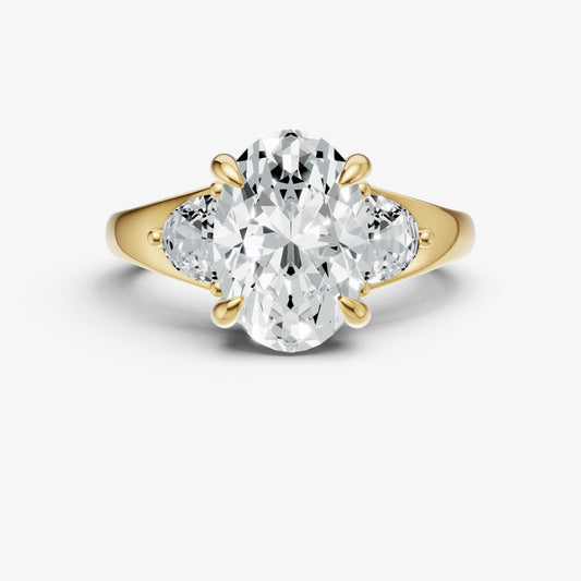 Oval Engagement Ring with Half Moon Side Diamonds