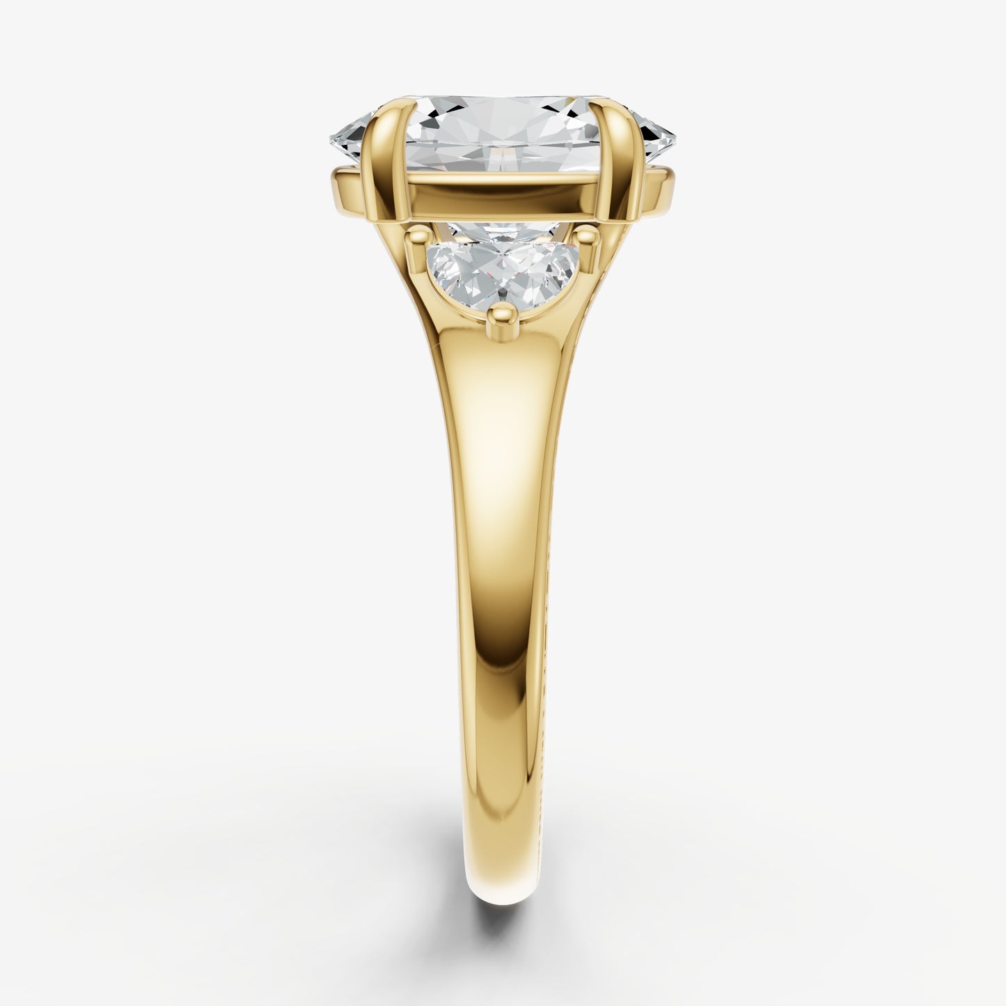Oval Engagement Ring with Half Moon Side Diamonds