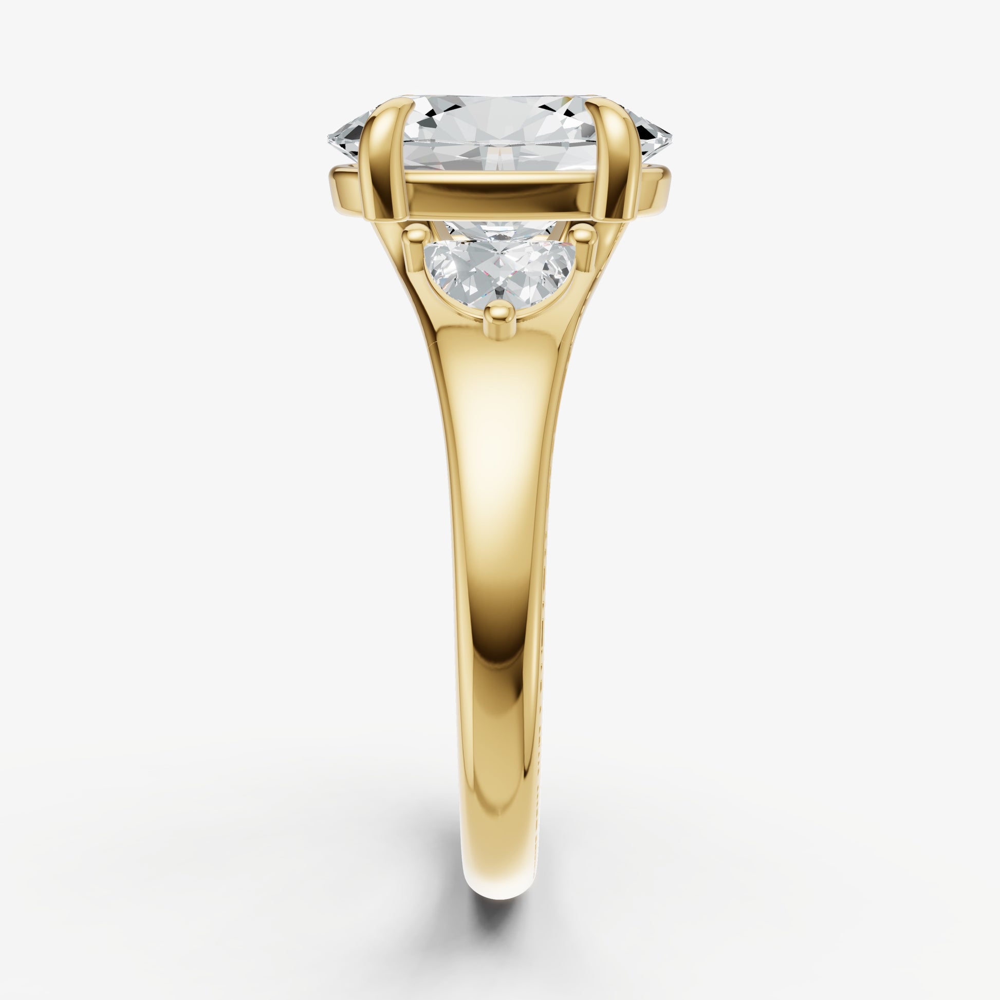 Oval Engagement Ring with Half Moon Side Diamonds