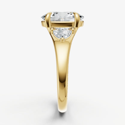 Oval Engagement Ring with Half Moon Side Diamonds